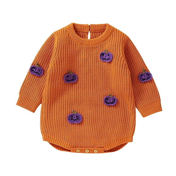 Coerni Baby Girl Boy Cute Pumpkin Sweater Knit Oversized Romper New born Halloween Pullover Sweatshirt Knitted Bodysuits