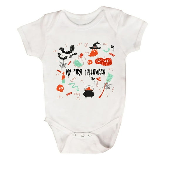 Coerni Baby Girl Boy Halloween Clothes Short Sleeve Bodysuit Cotton One-Piece Baby Fall Romper Clothes, My 1st Halloween Outfit