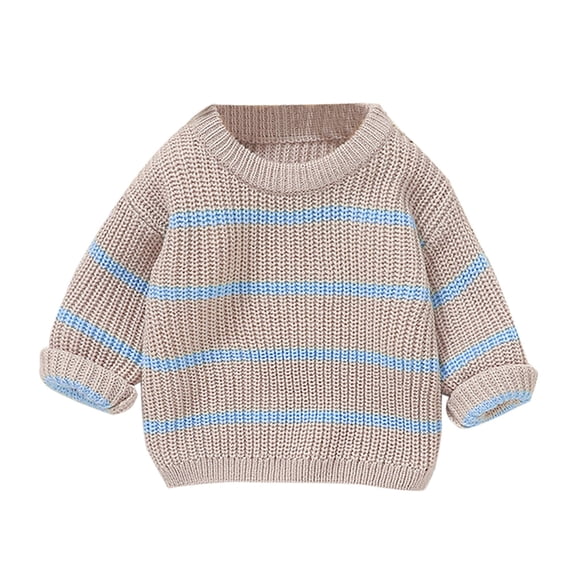 Coerni Baby Girl Boy Knit Sweater Crewneck Pullover Stripe Print Long Sleeve Chunky Sweater Toddler Fall Winter Clothes