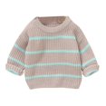 thumbnail image 1 of Coerni Baby Girl Boy Knit Sweater Crewneck Pullover Stripe Print Long Sleeve Chunky Sweater Toddler Fall Winter Clothes, 1 of 4