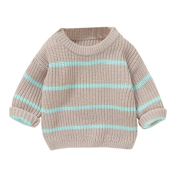 Coerni Baby Girl Boy Knit Sweater Crewneck Pullover Stripe Print Long Sleeve Chunky Sweater Toddler Fall Winter Clothes