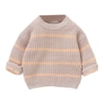 thumbnail image 1 of Coerni Baby Girl Boy Knit Sweater Crewneck Pullover Stripe Print Long Sleeve Chunky Sweater Toddler Fall Winter Clothes, 1 of 5