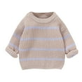 thumbnail image 1 of Coerni Baby Girl Boy Knit Sweater Crewneck Pullover Stripe Print Long Sleeve Chunky Sweater Toddler Fall Winter Clothes, 1 of 5