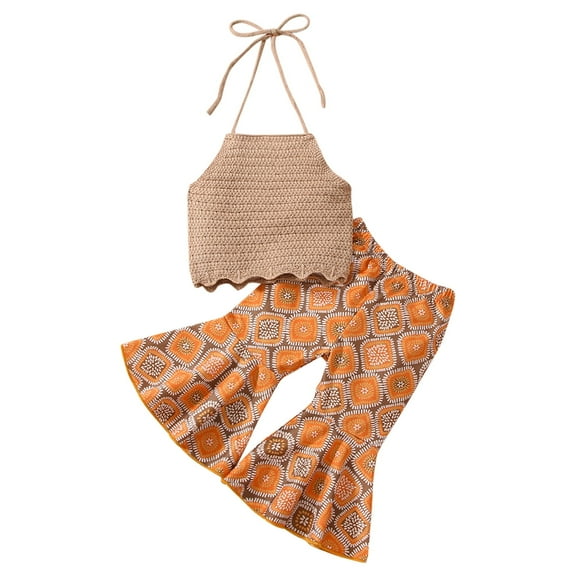 Coerni Baby Girl Clothing Set Casual Beach Soild Sleeveless Top Bell Bottoms Pants 2PCS Outfits Set Summer Outfits for Girls