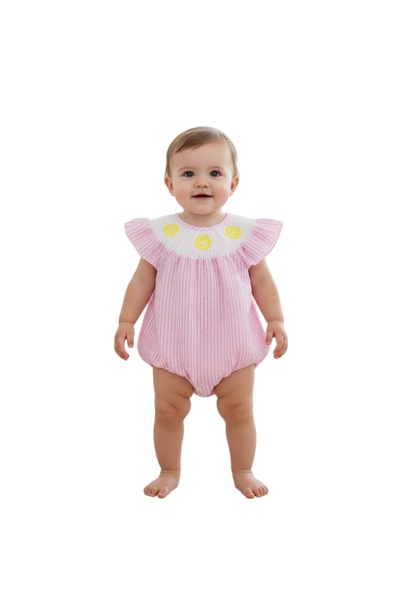 Coerni Baby Girl Easter Outfit Cotton Striped Jumpsuit Bodysuit New Born Bubble Romper First Birthday Outfit Smocked Vintage Clothes