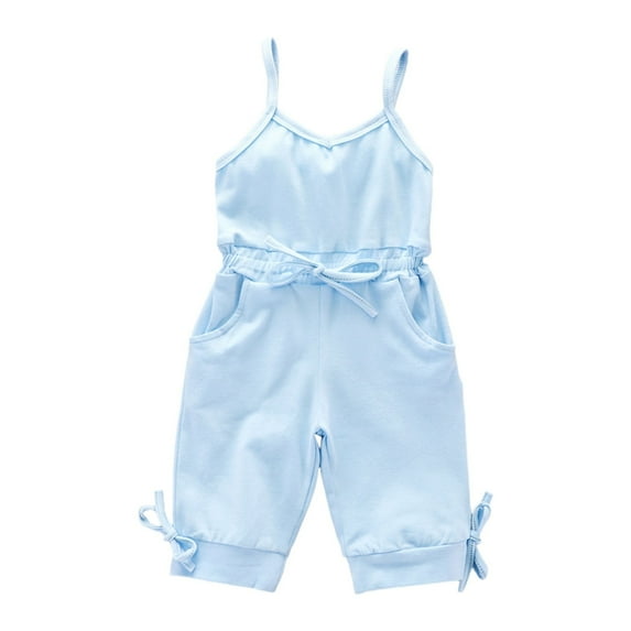 Coerni Baby Girl Romper Summer Short Jumpsuit V-neck Adjustable Spaghetti Straps Side Pockets Outfits 1 to 4 Years Old