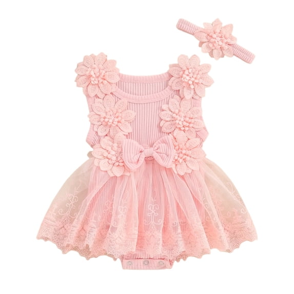 Coerni Baby Girl Summer Romper Set Lace Skirt Dress Headband Outfits Sleeveless Flower Bow New Born Clothes Suit