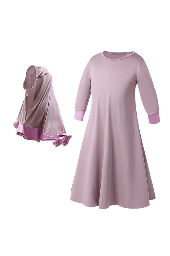 Coerni Baby Girls 2PCS Muslim Abaya Prayer Dress with Hijab Long Sleeve Abaya Islšmic Set Middle Kaftan Jilbab Robe Ramadan