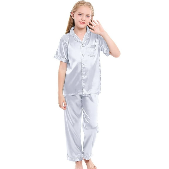 Coerni Baby Girls Boys Pajamas Set Satin Silk Kids Short Sleeves Tops + Pants Sleepwear Set 2 Piece Button Down Paj Outfits