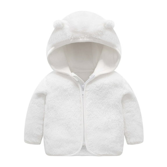 Coerni Baby Girls Boys Plush Hooded Jacket Zip Up Teddy Coat Winter Warm Bear Ear Cute Jackets Toddler Kids Outerwear