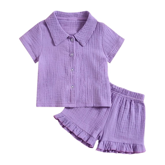 Coerni Baby Girls Clothes Set Toddler Summer Outfit Cotton Linen Short Sleeve T-shirt Top Button-Down Shirt Short Set