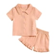 thumbnail image 1 of Coerni Baby Girls Clothes Set Toddler Summer Outfit Cotton Linen Short Sleeve T-shirt Top Button-Down Shirt Short Set, 1 of 6