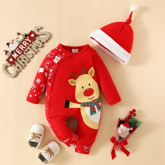 Coerni Baby Girls Cotton Clothing Baby Boy Girl Santa Long Sleeve Jumpsuit Romper New Born First Christmas Outfit One Piece Clothes