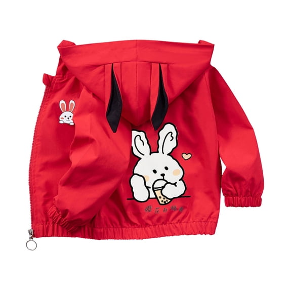 Coerni Baby Girls Rabbit Prints Coat Hooded Toddler Bunny Windproof Outwear Kid Casual Classic Waterproo𝐟 Sherpa Jacket Coat