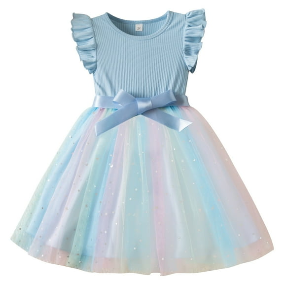 Coerni Baby Girls Sleeveless Dress Patchwork Tiered Dresses Gradient Tulle Princess Sundress Knit Top Dress with Tulle Hem
