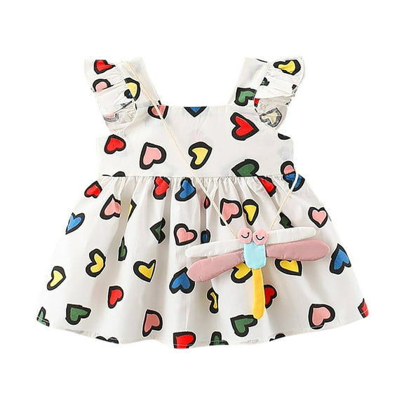 Coerni Baby Girls Sleeveless Dress Toddler Cute Heart Print Ruffle Princess Dresses Summer Casual Sundress with Bag Outfits