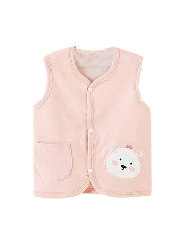 Coerni Baby Kids Reversible Vest Cute Cartoon Animal Graphic Sleeveless Gilet Infant Snaps-Up Warm Layering Waistcoat Spring Autumn