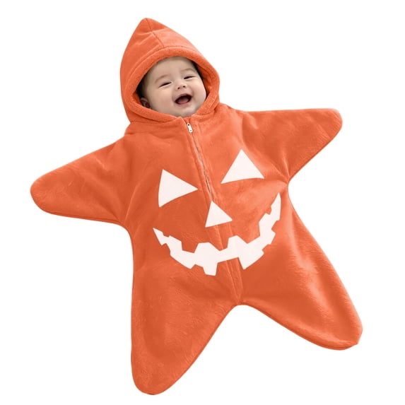 Coerni Baby Starfish Onesie Halloween Jack-O'-Lantern Footie Jumpsuit Infant Winter Plush Swaddling Clothes Festival Party Photos Shower Gift