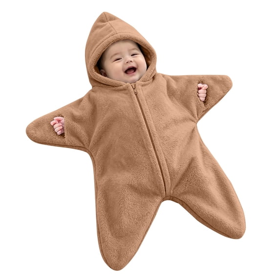 Coerni Baby Starfish Swaddle Blanket Soft Plush Footie Jumpsuit Infant Anti-Kick Bunting Swaddling Clothes Winter Warm Outfits