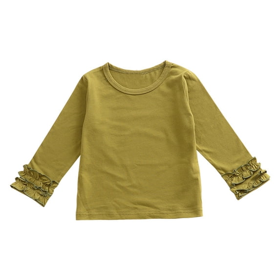 Coerni Baby Toddler Girl Long Sleeve Blouse Kids Solid Color Basic Tee Tops Little Girls Ruffle Cuffs T-Shirt Fashion Clothes
