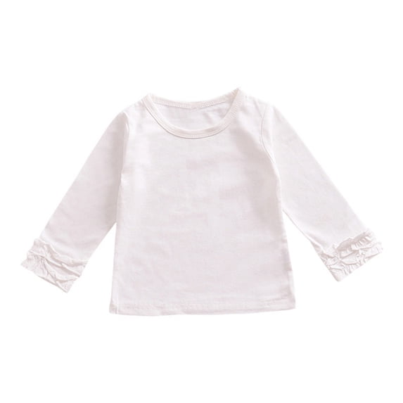 Coerni Baby Toddler Girl Long Sleeve Blouse Kids Solid Color Basic Tee Tops Little Girls Ruffle Cuffs T-Shirt Fashion Clothes