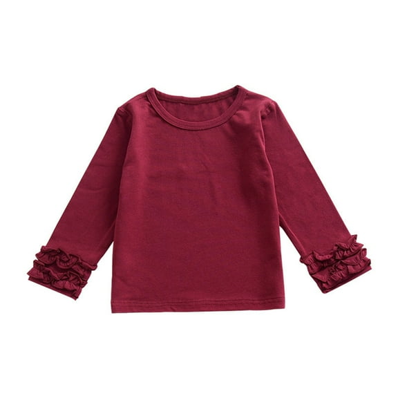 Coerni Baby Toddler Girl Long Sleeve Blouse Kids Solid Color Basic Tee Tops Little Girls Ruffle Cuffs T-Shirt Fashion Clothes