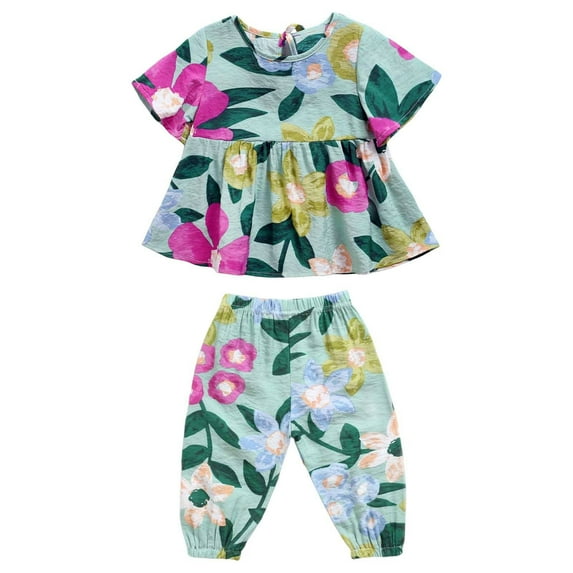 Coerni Baby Toddler Girl's Clothes Set Short Sleeve Floral Print Dress Pants Suit For 0 To 4 Years Girl Summer Outfits