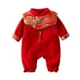 thumbnail image 1 of Coerni Baby Toddler Girls Chinese New Years Romper Outfit Long Sleeve Ribbed Bodysuit 3 6 9 12 18 Month Baby Girl Clothes, 1 of 9