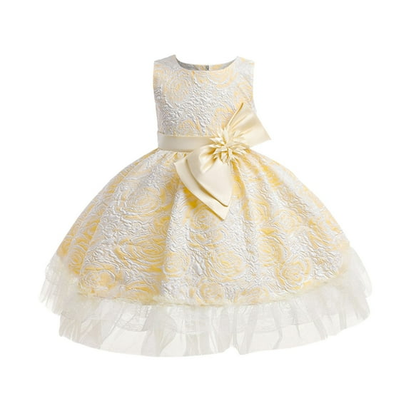Coerni Baby Toddler Girls Sleeveless Floral Mesh Tutu Princess Dress Prom Party Dress Tulle Bow Dress 3 To 10 Years