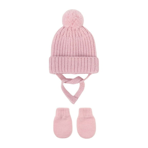Coerni Basic Winter Baby Beanie Gloves Boys Girls Knitted Hat Pompom Kids Earflap Hats Warm New Born Toddler Beanie Mittens Set