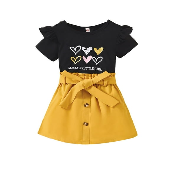 Coerni Boho Baby Girl Clothes Girls Summer Set Short Ruffled Sleeve Print Tops Solid Skirt Outfits Baby Clothes Girl New Born