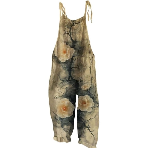 Coerni Boho Floral Jumpsuits for Girls Adjustable Spaghetti Strap Harems Rompers Summer Plus Size Casual Overalls with Pockets
