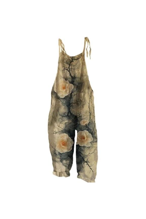 Coerni Boho Floral Jumpsuits for Girls Adjustable Spaghetti Strap Harems Rompers Summer Plus Size Casual Overalls with Pockets