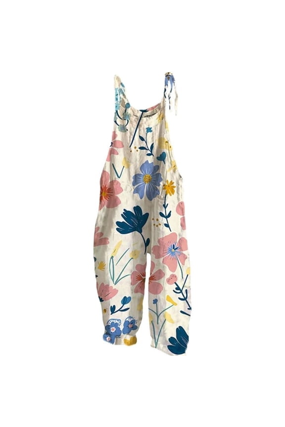Coerni Boho Floral Jumpsuits for Girls Adjustable Spaghetti Strap Harems Rompers Summer Plus Size Casual Overalls with Pockets