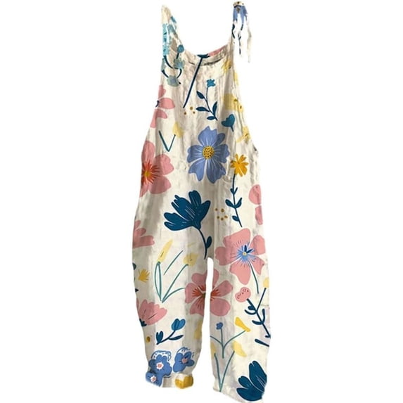 Coerni Boho Floral Jumpsuits for Girls Adjustable Spaghetti Strap Harems Rompers Summer Plus Size Casual Overalls with Pockets