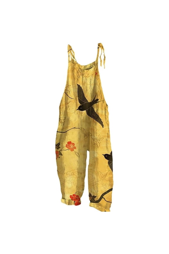 Coerni Boho Floral Jumpsuits for Girls Adjustable Spaghetti Strap Harems Rompers Summer Plus Size Casual Overalls with Pockets