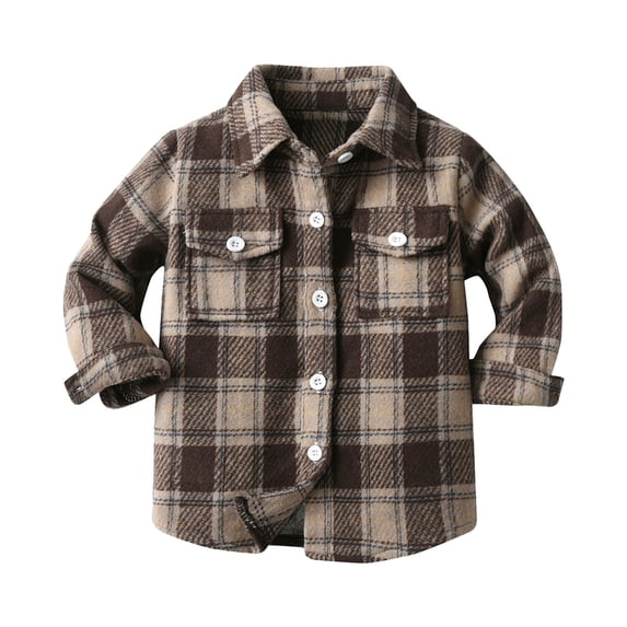 Coerni Boy Button Down Shirt Kids Plaid Flannel Shirt Outwear Toddler Plaid Shirt Boys Long Sleeve Shacket Coat Tops