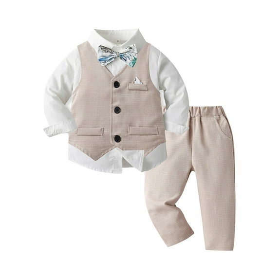 Coerni Boy Clothes Suits, Formal Dress Shirt +Vest+Suspender Pants Big Kid Gentleman Wedding Outfits 1-6 Years Clothes Set