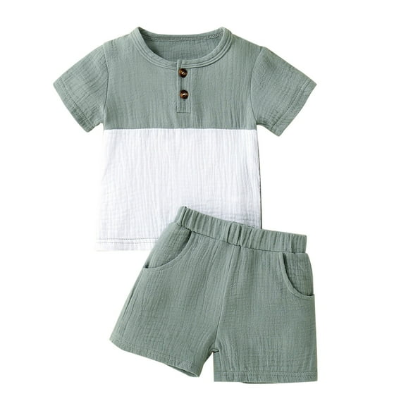 Coerni Boy's 2 Piece Beach Cotton Linen Outfits Short Sleeved Tshirt   Shorts 2 Piece Suit Textured Button Shirts Short Sets