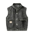 thumbnail image 1 of Coerni Toddler Boys Denim Vest Jacket Sleeveless Button Down Stand Collar Jean Coat Outwear with Pockets Kids Fall Clothes, 1 of 4