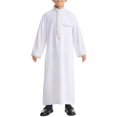 thumbnail image 1 of Coerni Boy's Muslim Arab Solid Color Thobe Long Sleeve Kaftan Embroidered Robe Isl𝐚mic Arabic Abaya Round Necktie Thobe, 1 of 8