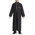 thumbnail image 1 of Coerni Boy's Muslim Arab Solid Color Thobe Long Sleeve Kaftan Embroidered Robe Isl𝐚mic Arabic Abaya Round Necktie Thobe, 1 of 8