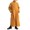 thumbnail image 1 of Coerni Boy's Muslim Arab Solid Color Thobe Long Sleeve Kaftan Embroidered Robe Isl𝐚mic Arabic Abaya Round Necktie Thobe, 1 of 8
