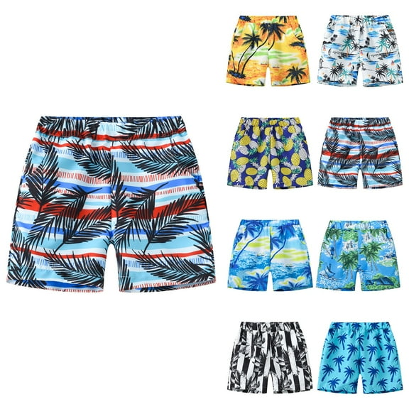 Coerni Boys Board Shorts Summer Kids Swim Trunks Quick-Dry Swimming Shorts Rash Guard Coconut Tree Graphic Beach Elastic