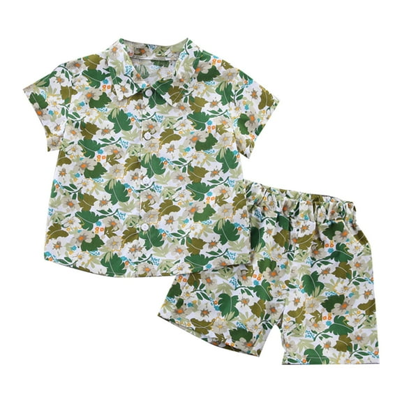 Coerni Boys Button Down Hawaiian Shirt Sets Floral Short Sleeve Shirts Top & Shorts Holiday Vocation Beach Clothes