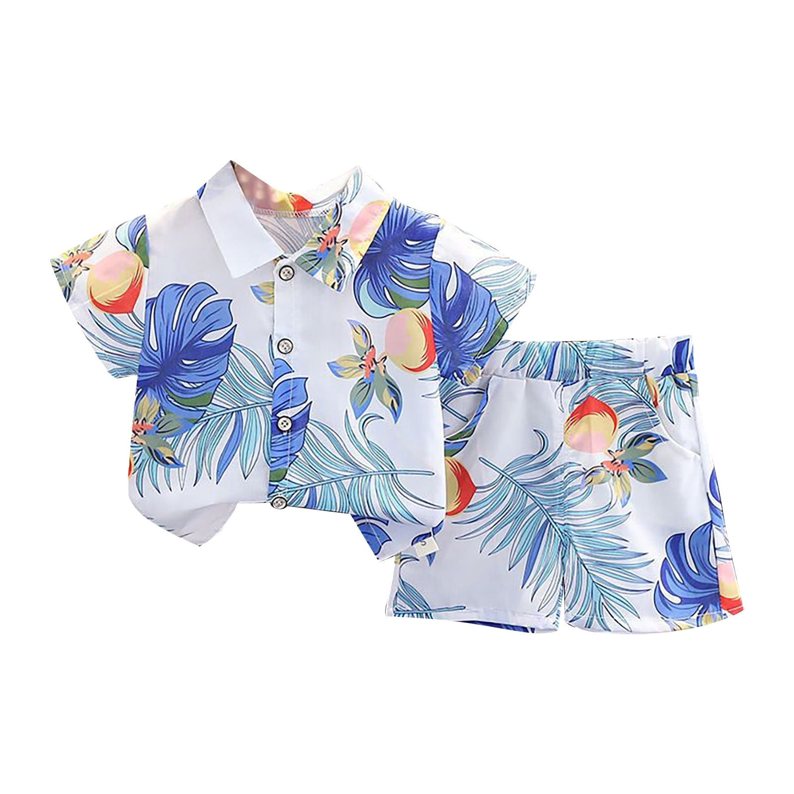Campana Boys Yuki Short Sleeve Cotton Shirt - Tropical Print - White & Blue main image 0