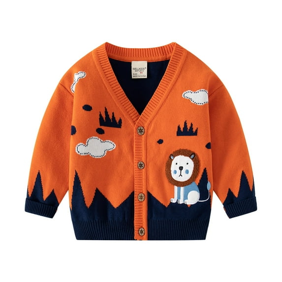 Coerni Boys' Button-up Cardigan 𝐂artoon Print V-Neck Cotton Knit Sweater Casual Outerwear Kids Autumn and Winter Coat