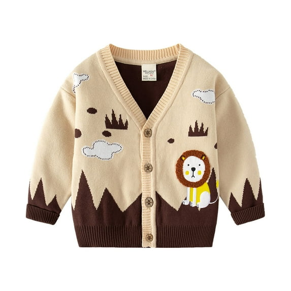 Coerni Boys' Button-up Cardigan 𝐂artoon Print V-Neck Cotton Knit Sweater Casual Outerwear Kids Autumn and Winter Coat