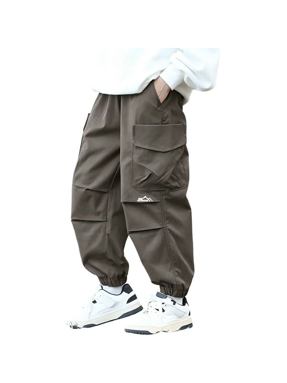 Coerni Boys Cargo Joggers Multi Pockets Woven Twill Tapered Slacks Cinched Cuffs Trendy Streetwear Trousers Kids Outdoor Hiking Daily Wear