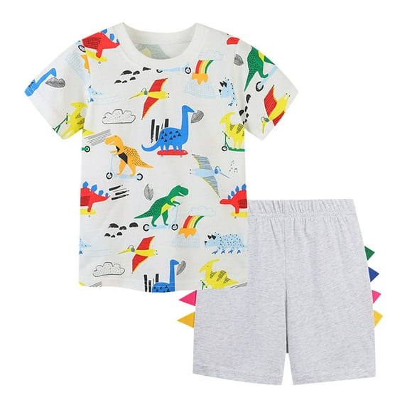 Coerni Boys Clothing Short Sleeved Suit Summer New Boys' Short Sleeved Colorful Dinosaur Pattern T Shirt Set for Big Boys